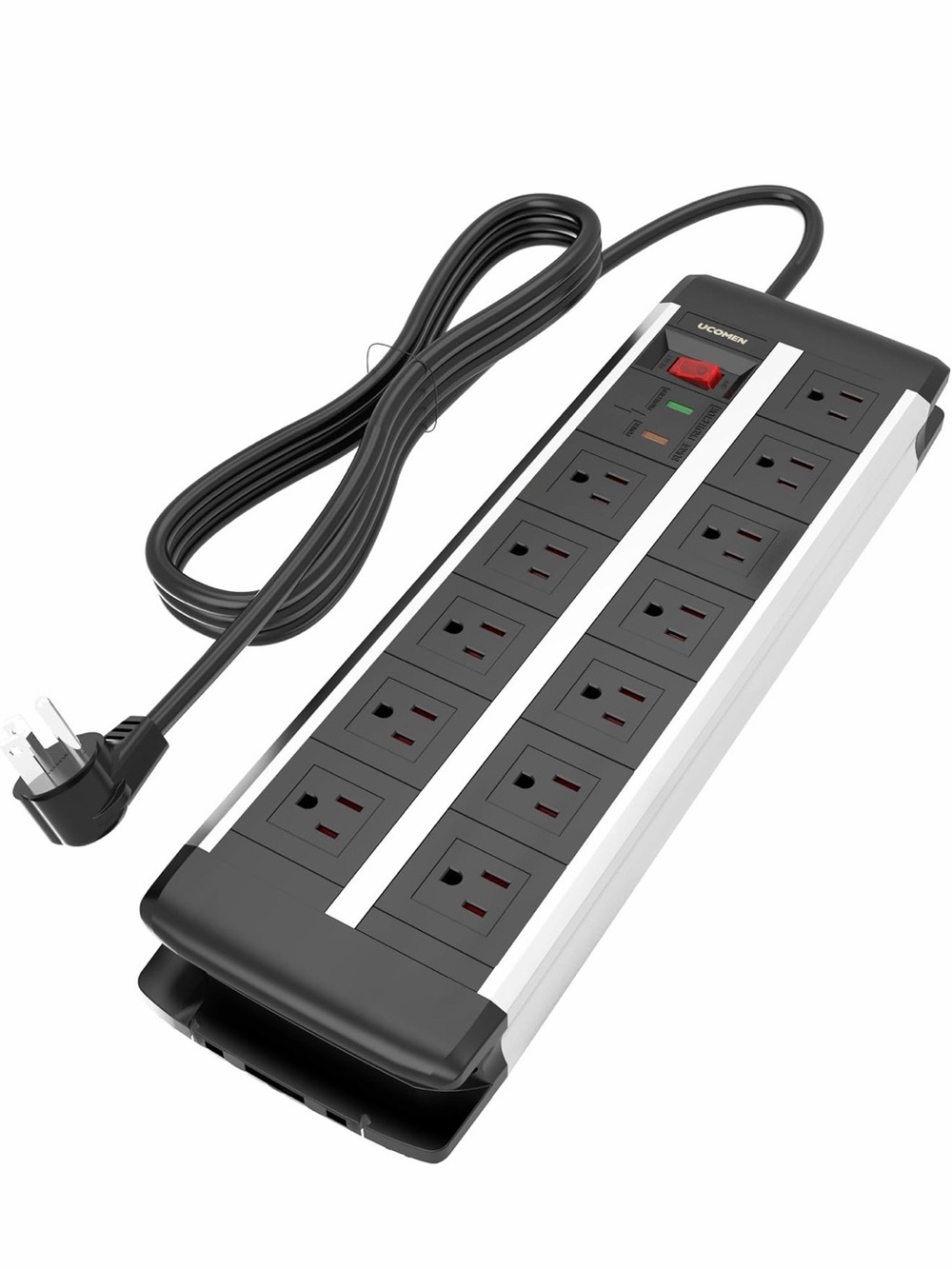 Premium Surge Protector Power Strip - Black and Silver - 12 Outlets